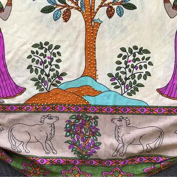 Tree of Life Silk Blouse Middle East Levant Persia Lady Birds Gold Copper Studs - Picture 4 of 8